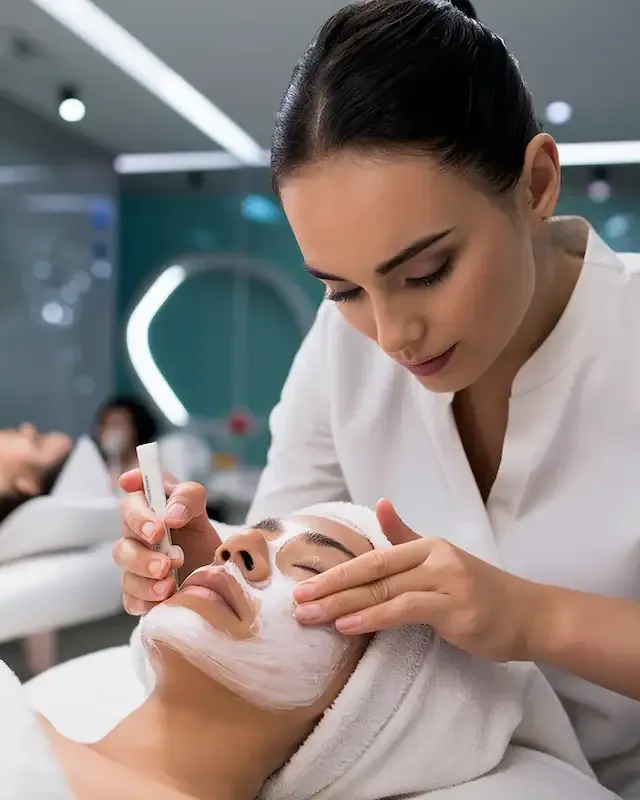 Esteticista realizando limpeza de pele no curso presencial em Brasília