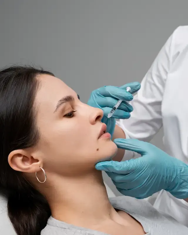Mulher recebendo preenchimento labial com ácido hialurônico em Brasília
